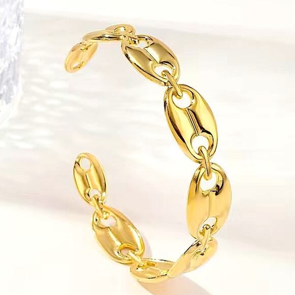 Gold Coffee Bean Mariner Cuff Bracelet